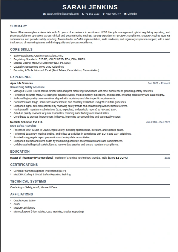 Executive ATS friendly pharma resume template
