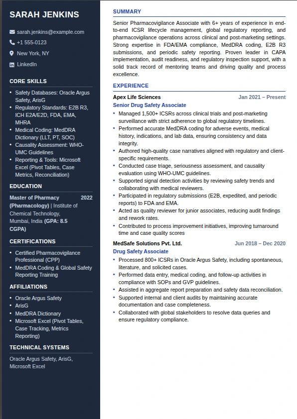 Modern pharma resume template